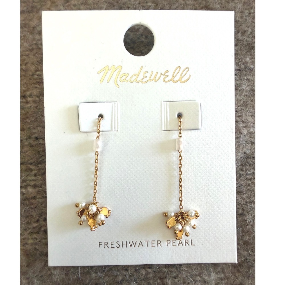 Madewell Freshwater Pearl Threader Earrings Gold Tone Drop EE7744 NZ812 NEW